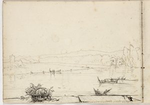 Zonder titel (studie van een rivierscène met boten), 1831